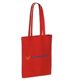 Eco-friendly hemp bag with advertising print, shopping bag with long handles, red