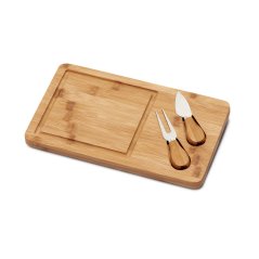 Bamboo cheese board with 2 knives