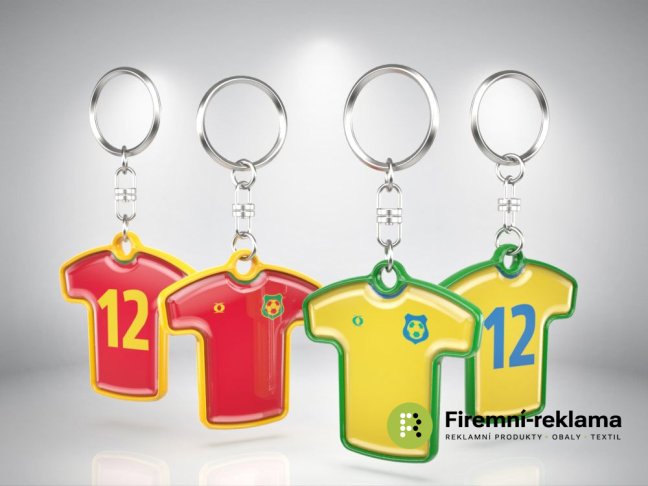 BMT4 Promotional Keychains - Custom-printed keychains shaped like football T-shirts, with full-color printing on both sides, ideal for promoting football clubs