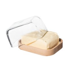 Wooden butter bowl with glass lid