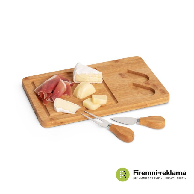 Bamboo cheese board with 2 knives
