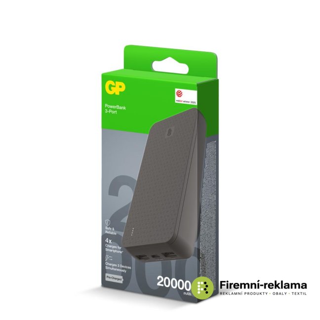 Powerbanka s kapacitou 20000 mAh GP B+ Series černá, v krabičce, reklamní powerbanka vhodná jako firemní dárek, promo předmět nebo zaměstnanecký benefit