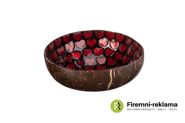 Coconut bowl with red hearts
