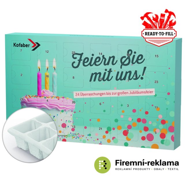 Ekologický adventní kalendář s vlastním potiskem, 24 okének s vlastní náplní, originální a nezapomenutelný vánoční dárek pro vaše zaměstnance, klienty a obchodní partnery.