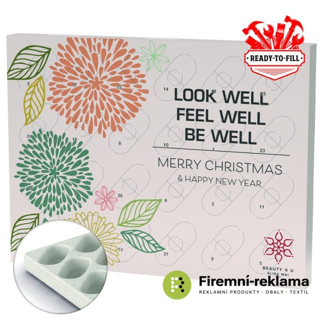 Adventní kalendář Eco XL s vlastním plněním a reklamním potiskem, vhodný jako firemní vánoční dárek pro klienty, zaměstnance a obchodní partnery