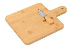 Bamboo cutting board with handle and knife