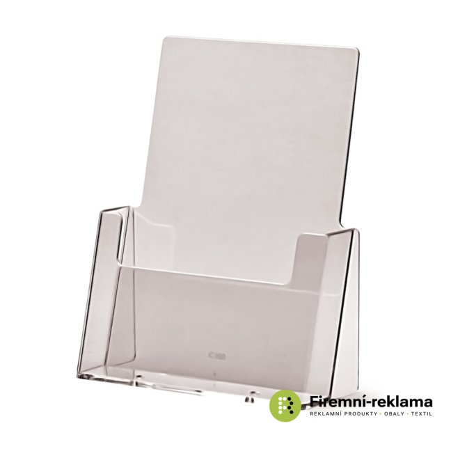 Stojánek na letáky formátu A4, 2 kapsy za sebou (bez děliče) - Barva: transparent, Varianta: Taymar® Brochure Holder Counter 1x A6 Portrait, Velikost média: 1 x A5
