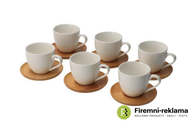 Wooden coaster with porcelain cup 6 pcs