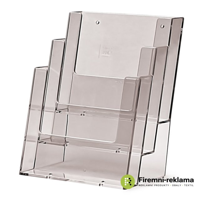 Stojánek na letáky formátu A4, 2 kapsy za sebou (bez děliče) - Barva: transparent, Varianta: Taymar® Brochure Holder Counter/Wall 3x A5 Portrait, Velikost média: 3 x A5