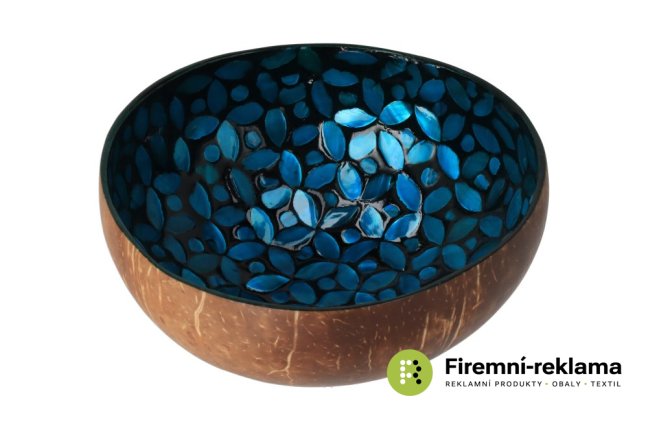 Coconut bowl with blue flowers