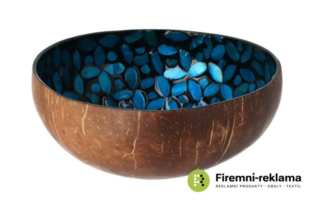 Coconut bowl with blue flowers