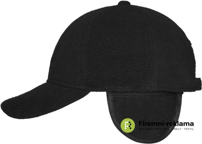 6 Panel Fleece Cap with Earflaps - Colour: black, Size: one size