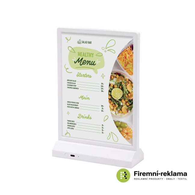 LED stojánek na menu nebo jinou vlastní grafiku, typ T, A5, bílý