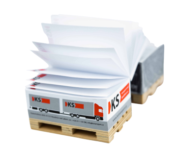 Papírové reklamní bloky na paletce