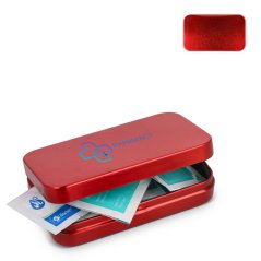 Atlas metal first aid kit containing 20 first aid items, mini first aid kit in a red metal box with custom printing, suitable as a gift for employees and business partners