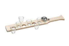 Dřevěný nosič se 6 panáky a zvonkem