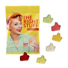 Promotional jelly candies, 10 g in a sachet with custom full-color printing, assorted colors, basic flavors, 33 shapes to choose from, suitable for corporate events, trade fairs, etc. as a small promotional gift.