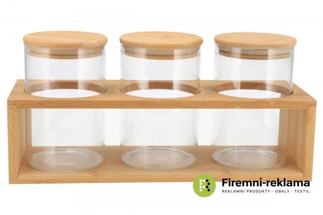 Bamboo stand with glass jars 800 ml - 3 pcs