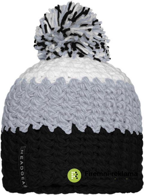 Crocheted Cap with Pompon - Colour: black/silver/white, Size: one size