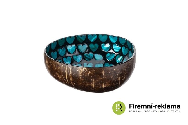 Coconut bowl with blue hearts