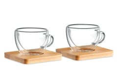 Set of two 90 ml isothermal cups with a bamboo saucer