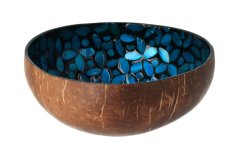 Coconut bowl with blue flowers