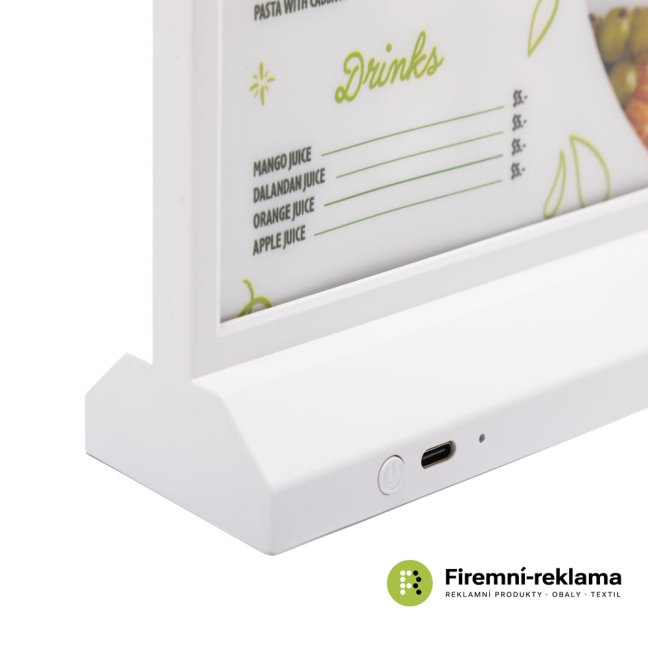 LED stojánek na menu nebo jinou vlastní grafiku, typ T, A5, bílý