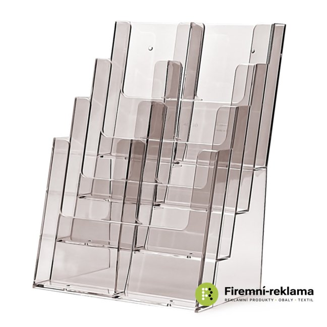Stojánek na letáky formátu A4, 2 kapsy za sebou (bez děliče) - Barva: transparent, Varianta: Taymar® Brochure Holder Counter/Wall 8x DL Portrait, Velikost média: 8 x DL (99 x 210 mm)