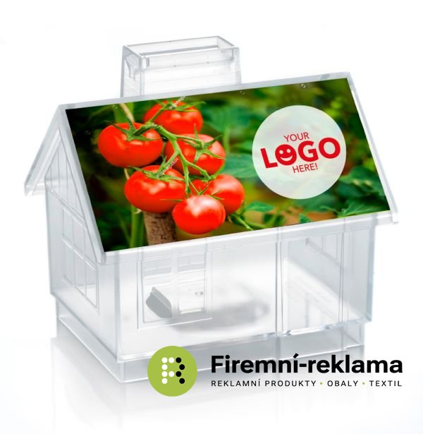 Transparent money box Sweet Home with custom print on the roof