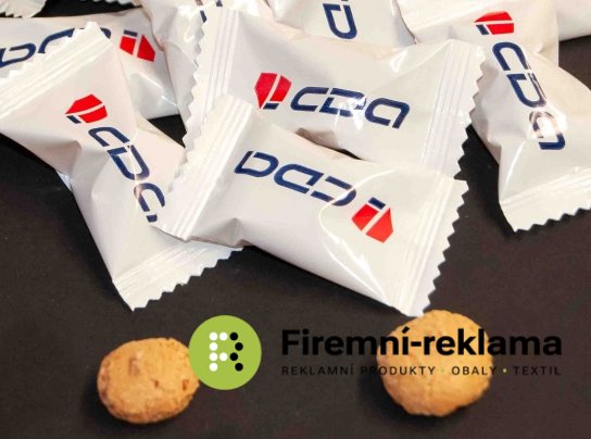Amarettino mini meringues – Italian mini cookies with apricot kernels and custom printing for sweet promotion of your brand, suitable as a small gift at receptions, with coffee, and at corporate events and trade fairs.