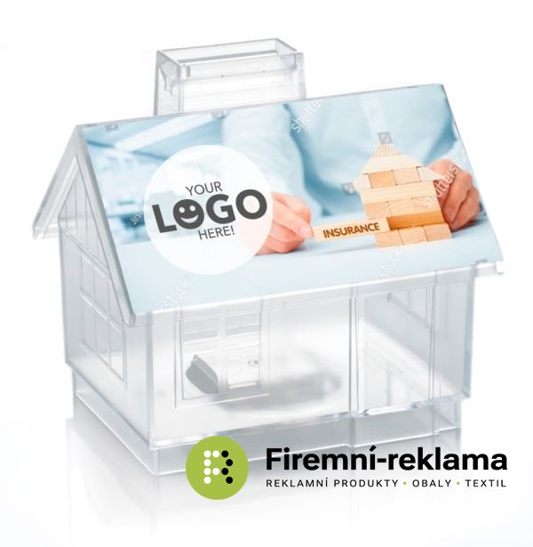 Transparent money box Sweet Home with custom print on the roof