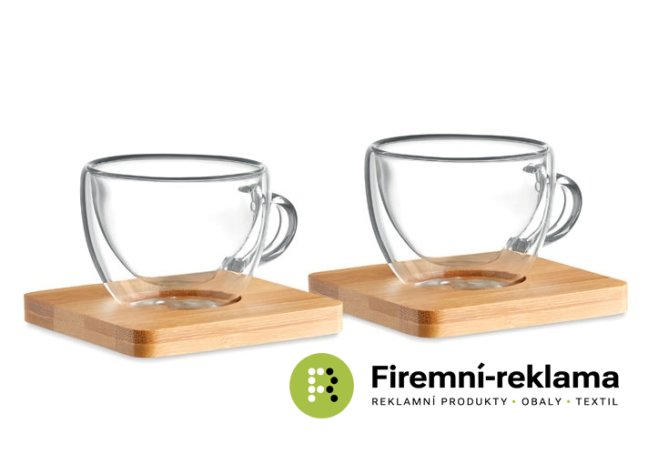 Set of two 90 ml isothermal cups with a bamboo saucer