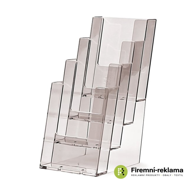 Stojánek na letáky formátu A4, 2 kapsy za sebou (bez děliče) - Barva: transparent, Varianta: Taymar® Brochure Holder Counter 4x DL Portrait, Velikost média: 4 x DL (99 x 210 mm)