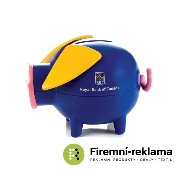 Moderní reklamní pokladnička prasátko, kasička na peníze