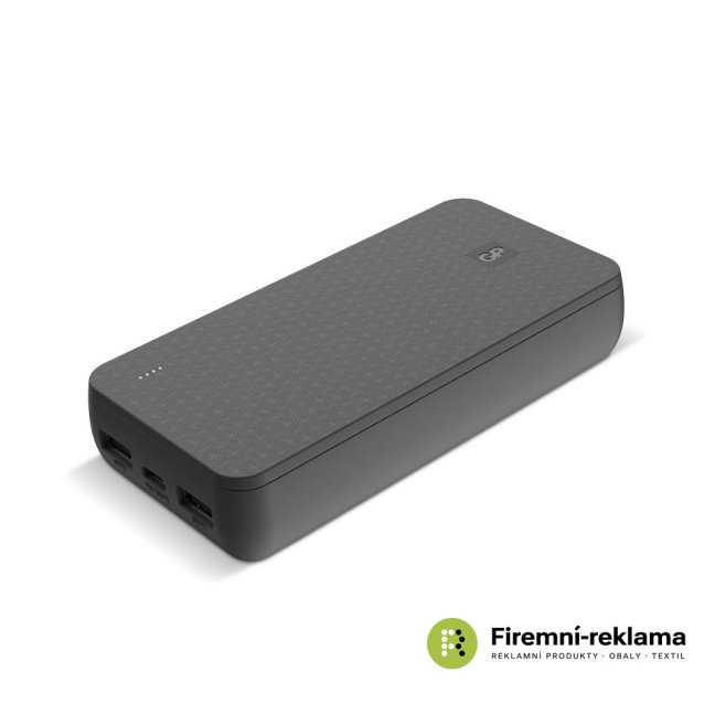 Powerbanka s kapacitou 20000 mAh GP B+ Series černá, přední strana ideální pro reklamní potisk, powerbanka vhodná jako firemní dárek, promo předmět nebo zaměstnanecký benefit