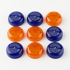 Blue and orange PET bottle openers with the option of custom printing, a practical tool for restaurants and other catering establishments