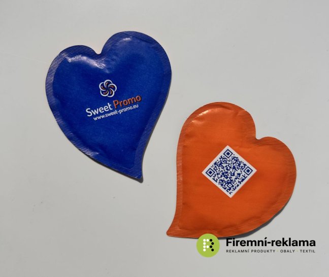 Reklamní cukr ve tvaru srdce s vlastním potiskem - Balení: 3000ks