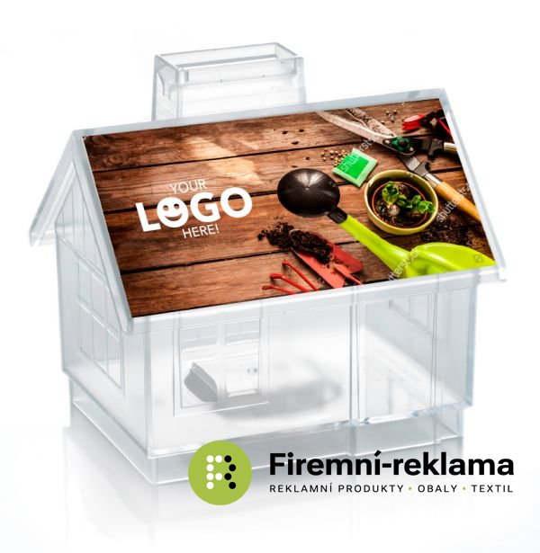 Transparent money box Sweet Home with custom print on the roof