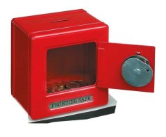 Červená kovová pokladnička trezor