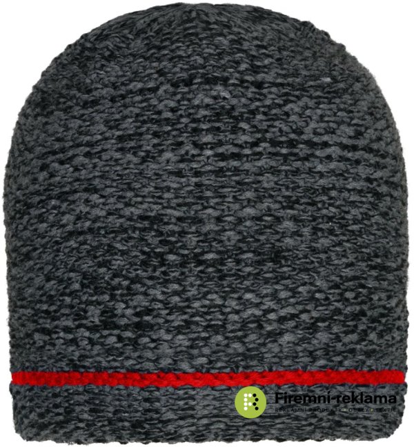 Coarse Knitted Beanie - Colour: black melange/red, Size: one size