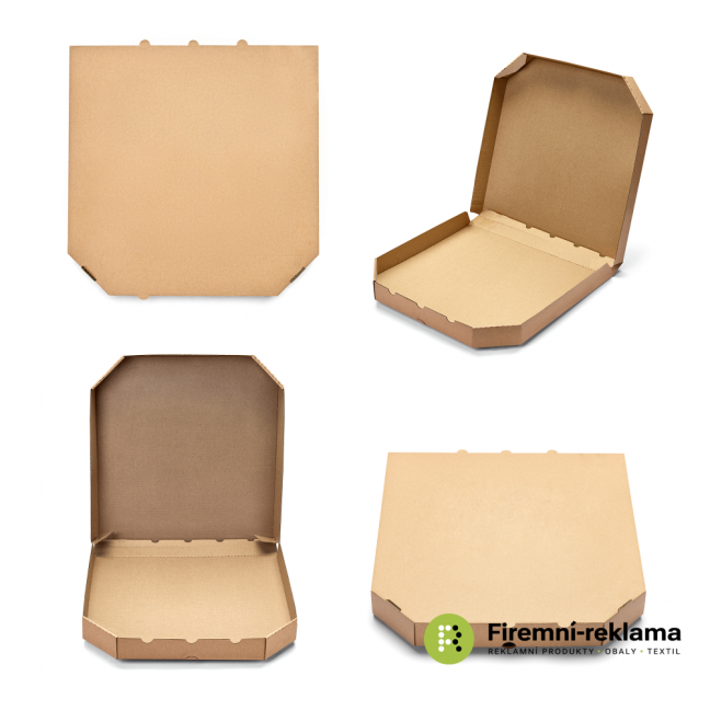 Krabice na pizzu bez potisku víka - Pizza box barva: hnědá / hnědá, Pizza box velikost: 35x35x3 cm, Balení: 200ks