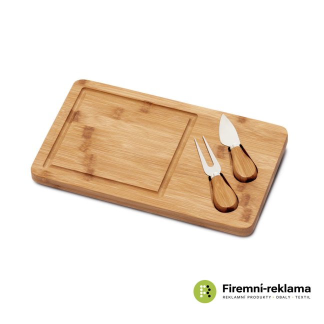 Bamboo cheese board with 2 knives