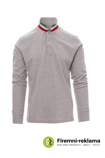 Men's polo shirt with long sleeve LONG NATION MELANGE - Colour: grey melange/Italy, Size: L