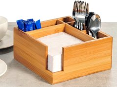 Bamboo cutlery and napkin stand