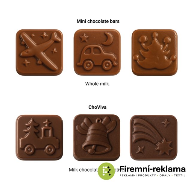 Náplň pro klasický adventní kalendář s vlastním barevným potiskem: Kalendář obsahuje 24 mini čokoládek z německé mléčné čokolády z Fairtrade surovin.