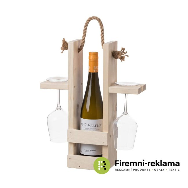 Wooden wine rack and two glasses