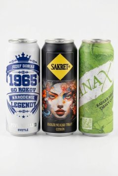 Promotional non-alcoholic beer in a 0.5l cans, direct full-color printing on the can, Light draft beer, alcohol content 0.5% or Dark Lemon Radler, alcohol content 0.0%, ideal for trade fairs, corporate events, festivals, promotions and as an original gift for clients and business partners.