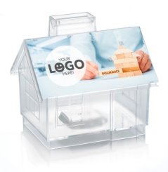 Průhledná pokladnička Dům s vlastním potiskem na střeše