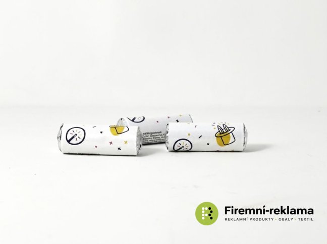 MENTOS Mini Roll s vlastním potiskem, malé ruličky s 5 bonbony Mentos, ideální reklamní sladkost pro veletrhy, firemní akce a propagaci značky