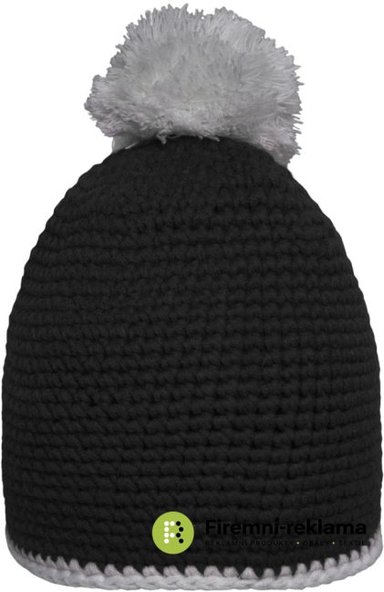 Pompon Hat with Contrast Stripe - Colour: black/light grey, Size: one size